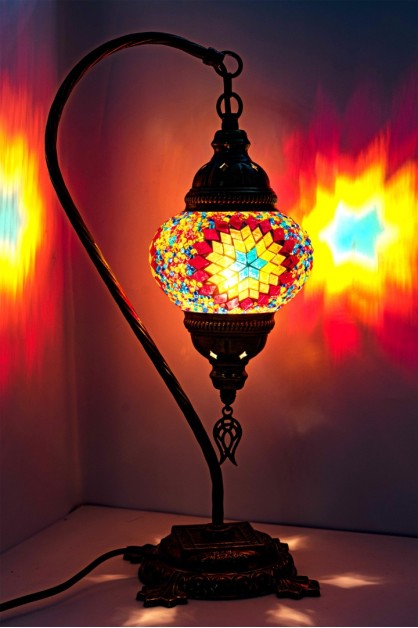 Turkish Swan Neck Mosaic Table Lamp (Orange Flower)