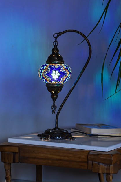 Mozaik Kuğu Boynu El Yapımı Lamba (Mavi Desenli)