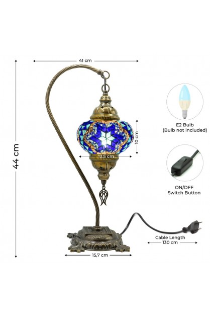 Turkish Mosaic Swan Neck Table Lamp (Blue)