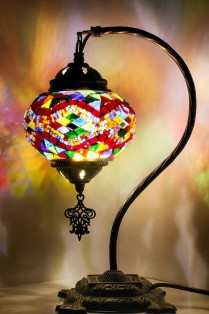 Turkish Red Mix Swan Neck Mosaic Multicolor Table Lamp (Ruby Prism)