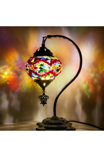 Turkish Red Mix Swan Neck Mosaic Multicolor Table Lamp (Ruby Prism) Turkish Red Mix Swan Neck Mosaic Multicolor Table Lamp (Ruby Prism)