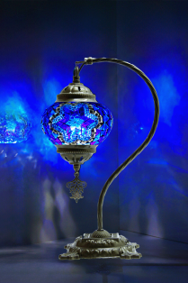 Turkish Blue Swan Neck Mosaic Multicolor Table Lamp (Azure Glow)