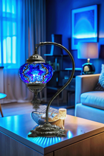 Turkish Blue Swan Neck Mosaic Multicolor Table Lamp (Azure Glow)