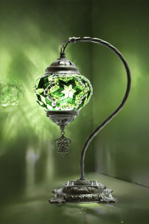 Turkish Green Swan Neck Mosaic Multicolor Table Lamp (Emerald Verdant)