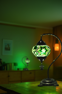 Turkish Green Swan Neck Mosaic Multicolor Table Lamp (Emerald Verdant)