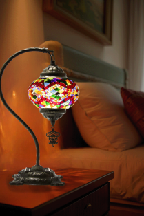 Turkish Red Mix Swan Neck Mosaic Multicolor Table Lamp (Ruby Prism)
